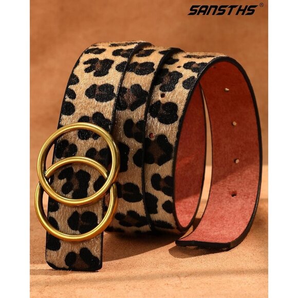 Women\'s Leather Belt Jeans Pants Fashion Waist Belt Ring Buckle Leopard Belt main image 3
